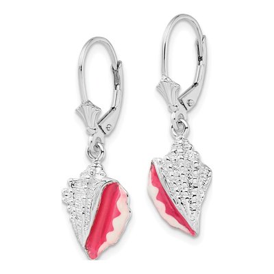 Sterling Silver Enamel Conch Shell Leverback Earrings – view 3