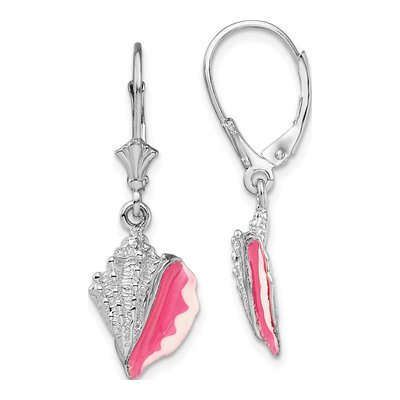 Sterling Silver Enamel Conch Shell Leverback Earrings