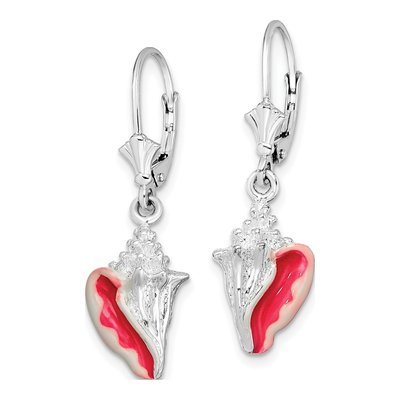 Sterling Silver Enamel Conch Shell Leverback Earrings – view 3