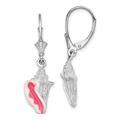 Sterling Silver Enamel Conch Shell Leverback Earrings