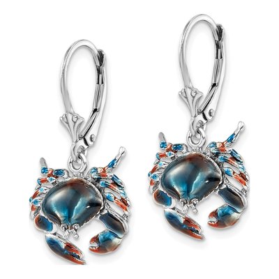 Sterling Silver Enamel Crab Leverback Earrings – view 3