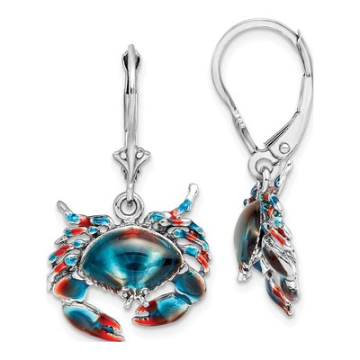 Sterling Silver Enamel Crab Leverback Earrings
