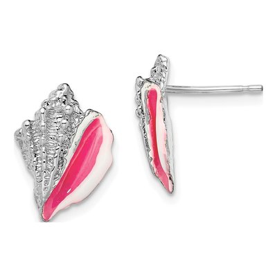 Sterling Silver Enameled Conch Shell Stud Earrings