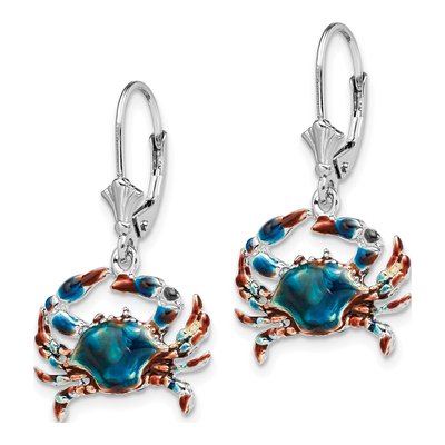 Sterling Silver Enameled Blue Crab Leverback Earrings – view 3