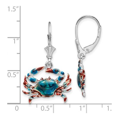 Sterling Silver Enameled Blue Crab Leverback Earrings – view 5