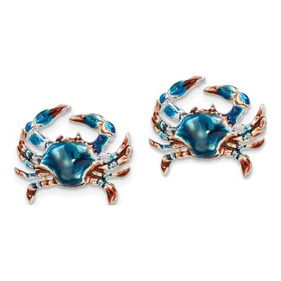Sterling Silver Enameled Blue Crab Stud Earrings – view 3