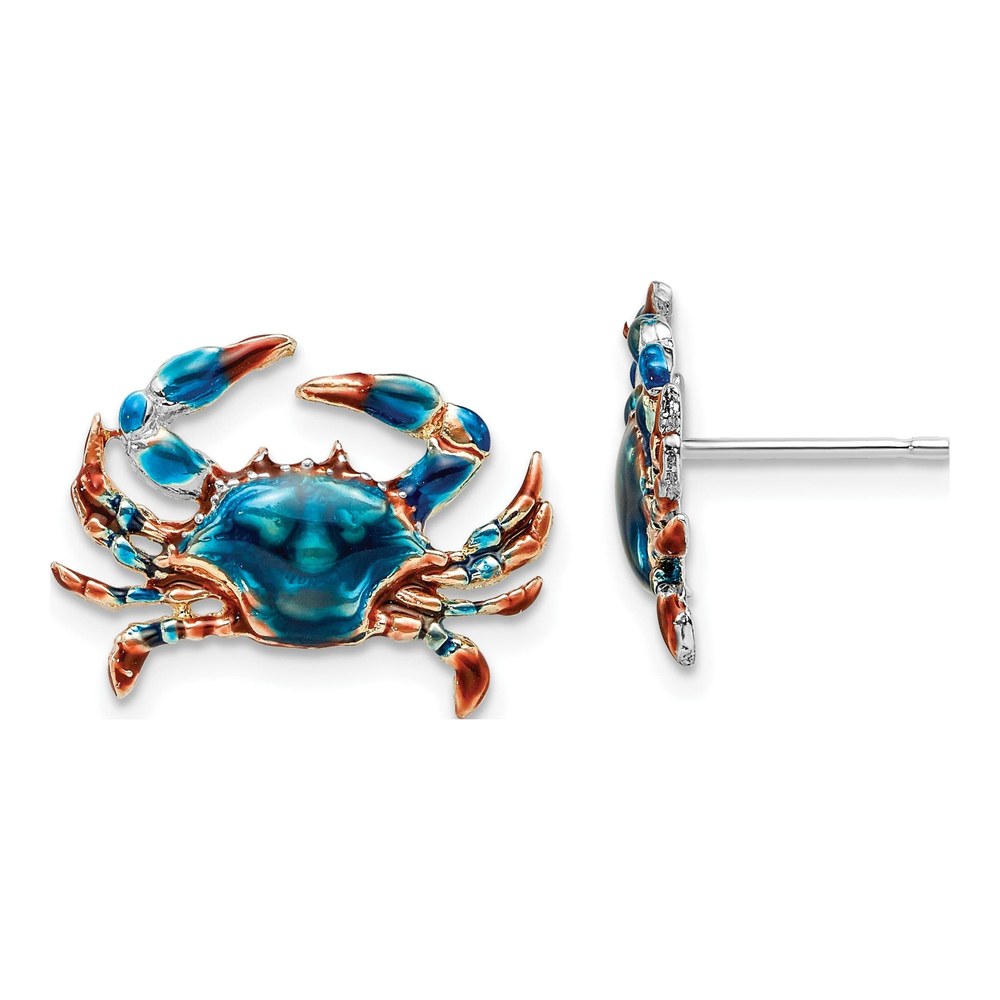 Sterling Silver Enameled Blue Crab Stud Earrings
