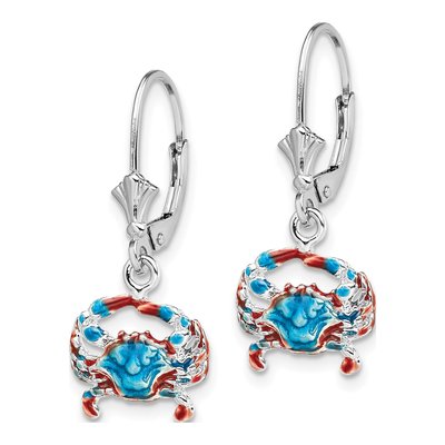 Sterling Silver Enameled Blue Crab Leverback Earrings – view 3