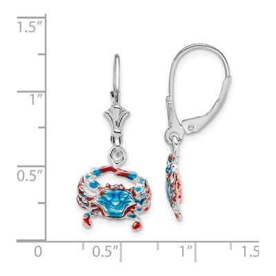 Sterling Silver Enameled Blue Crab Leverback Earrings – view 5