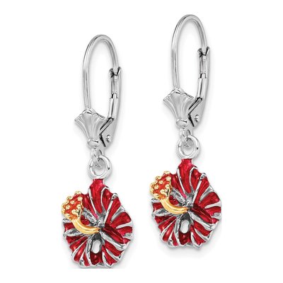 Sterling Silver Red Hibiscus Leverback Earrings – view 3