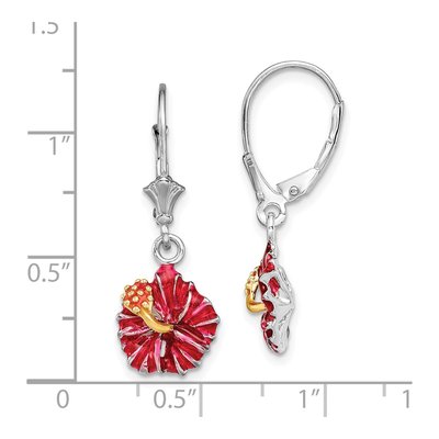 Sterling Silver Red Hibiscus Leverback Earrings – view 5