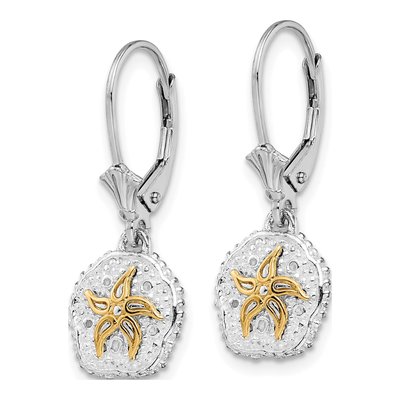 Sterling Silver & 14K Gold Sand Dollar Starfish Leverback Earrings – view 3
