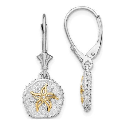 Sterling Silver & 14K Gold Sand Dollar Starfish Leverback Earrings