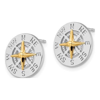 Sterling Silver & 14K Gold Mini Compass Stud Earrings – view 3