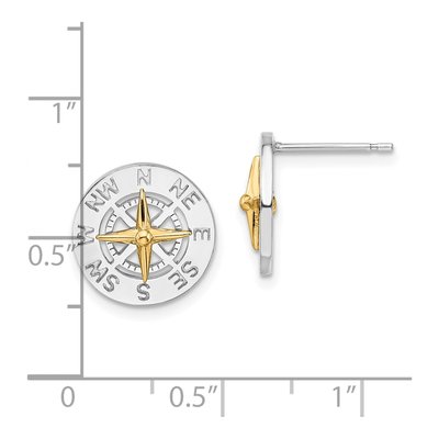 Sterling Silver & 14K Gold Mini Compass Stud Earrings – view 5
