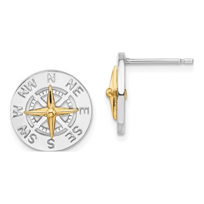 Sterling Silver & 14K Gold Mini Compass Stud Earrings