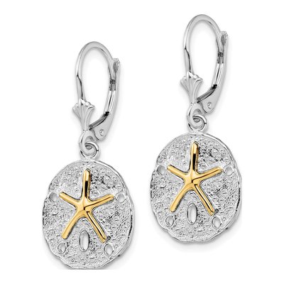 Sterling Silver & 14K Gold Sand Dollar Starfish Leverback Earrings – view 3