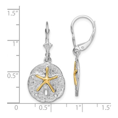 Sterling Silver & 14K Gold Sand Dollar Starfish Leverback Earrings – view 5