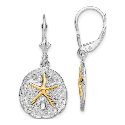 Sterling Silver & 14K Gold Sand Dollar Starfish Leverback Earrings