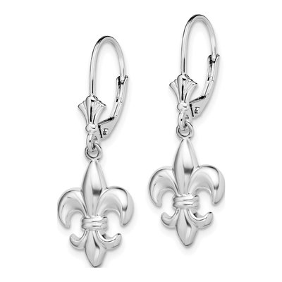 Sterling Silver Fleur de Lis Leverback Earrings – view 3