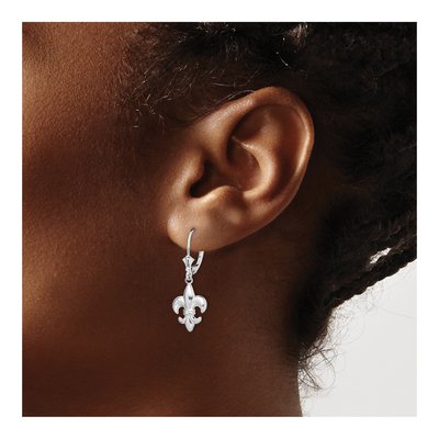 Sterling Silver Fleur de Lis Leverback Earrings – view 4