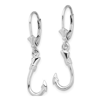Sterling Silver 3D Fish Hook Leverback Earrings – view 3