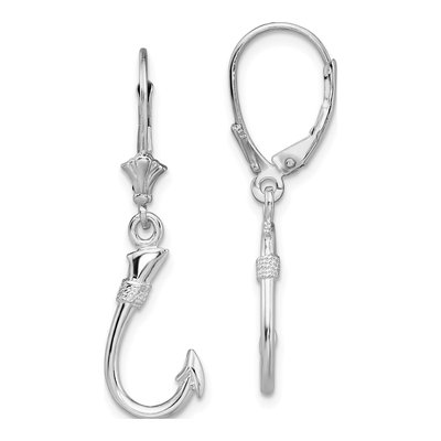 Sterling Silver 3D Fish Hook Leverback Earrings