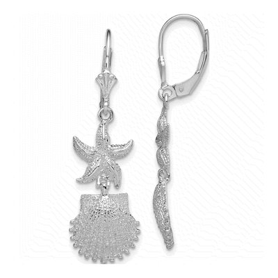 Sterling Silver Starfish Shell Leverback Earrings