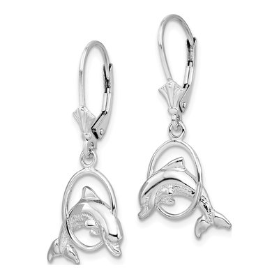 Sterling Silver Dolphin Leverback Earrings – view 3