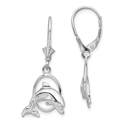 Sterling Silver Dolphin Leverback Earrings