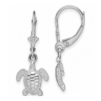 Sterling Silver Sea Turtle Leverback Earrings