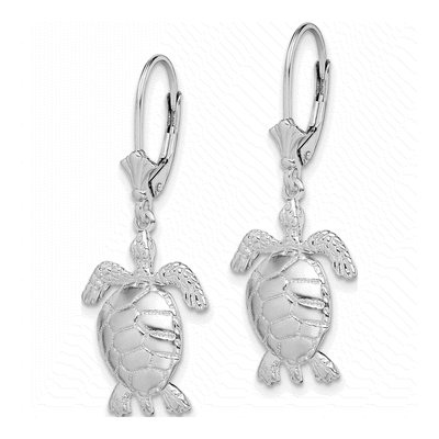 Sterling Silver 3D Turtle Leverback Earrings – view 3