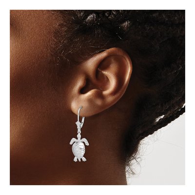Sterling Silver 3D Turtle Leverback Earrings – view 4