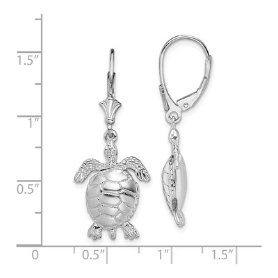 Sterling Silver 3D Turtle Leverback Earrings – view 5