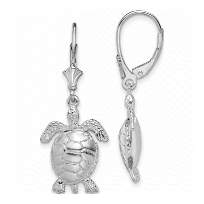 Sterling Silver 3D Turtle Leverback Earrings
