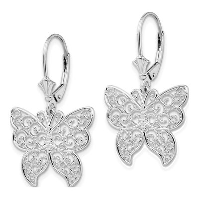 Sterling Silver Filigree Butterfly Leverback Earrings – view 3