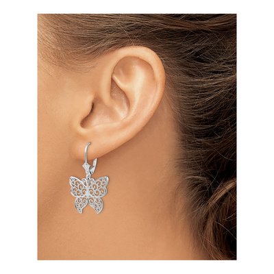 Sterling Silver Filigree Butterfly Leverback Earrings – view 4