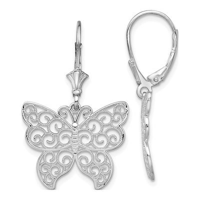 Sterling Silver Filigree Butterfly Leverback Earrings