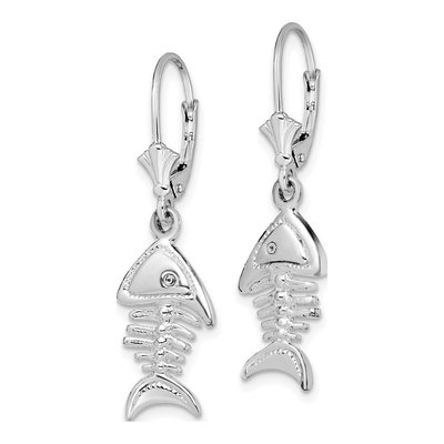 Sterling Silver 3D Fishbone Leverback Earrings – view 3