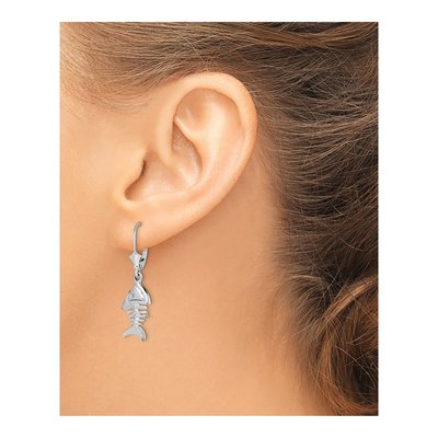 Sterling Silver 3D Fishbone Leverback Earrings – view 4