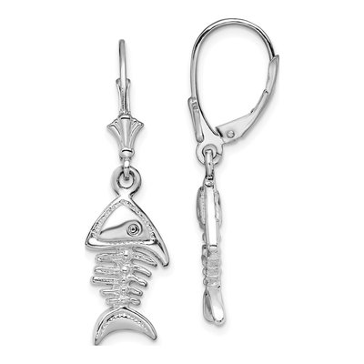 Sterling Silver 3D Fishbone Leverback Earrings