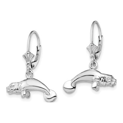 Sterling Silver 3D Manatee Leverback Earrings – view 3