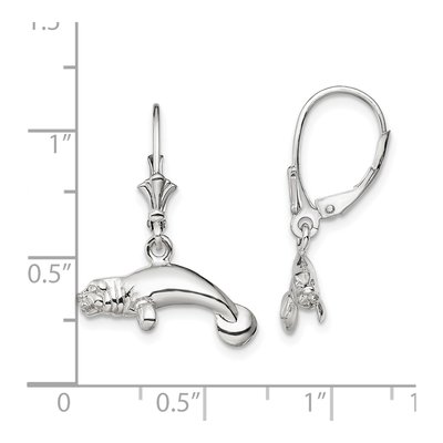 Sterling Silver 3D Manatee Leverback Earrings – view 5
