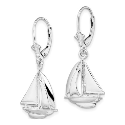 Sterling Silver Sailboat Leverback Earrings – view 3