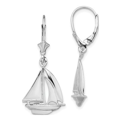 De-Ani Sterling Silver Rhodium-Plated Polished Sailboat Leverback Earrings