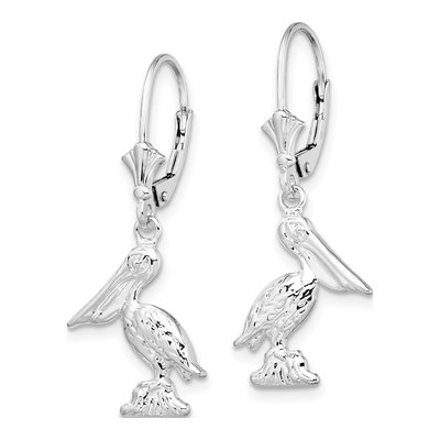 Sterling Silver 3D Pelican Leverback Earrings – view 3