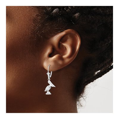 Sterling Silver 3D Pelican Leverback Earrings – view 4