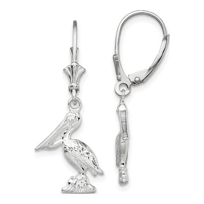 Sterling Silver 3D Pelican Leverback Earrings