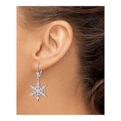 Sterling Silver Snowflake Leverback Earrings – view 4