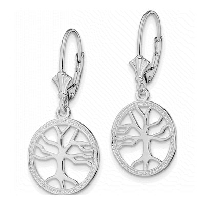 Sterling Silver Tree of Life Leverback Earrings – view 3